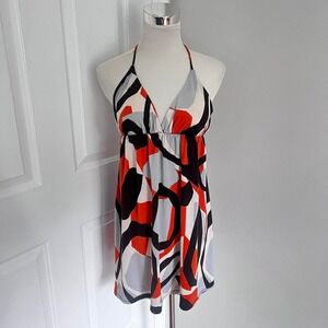 Y2K ORANGE AND BROWN FOREVER ABSTRACT HALTER NECK TANK TOP‎